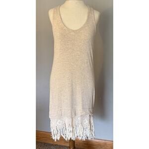 Anthropologie Dolan Dress Sz Small Beige Fringe Tank Lined Boho Fairy Grunge